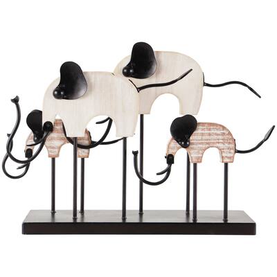 Metal Elephant Overlapping Sculpture with Wood Accents - Black - Roche River Decor - 6"W x 23"L x 16"H