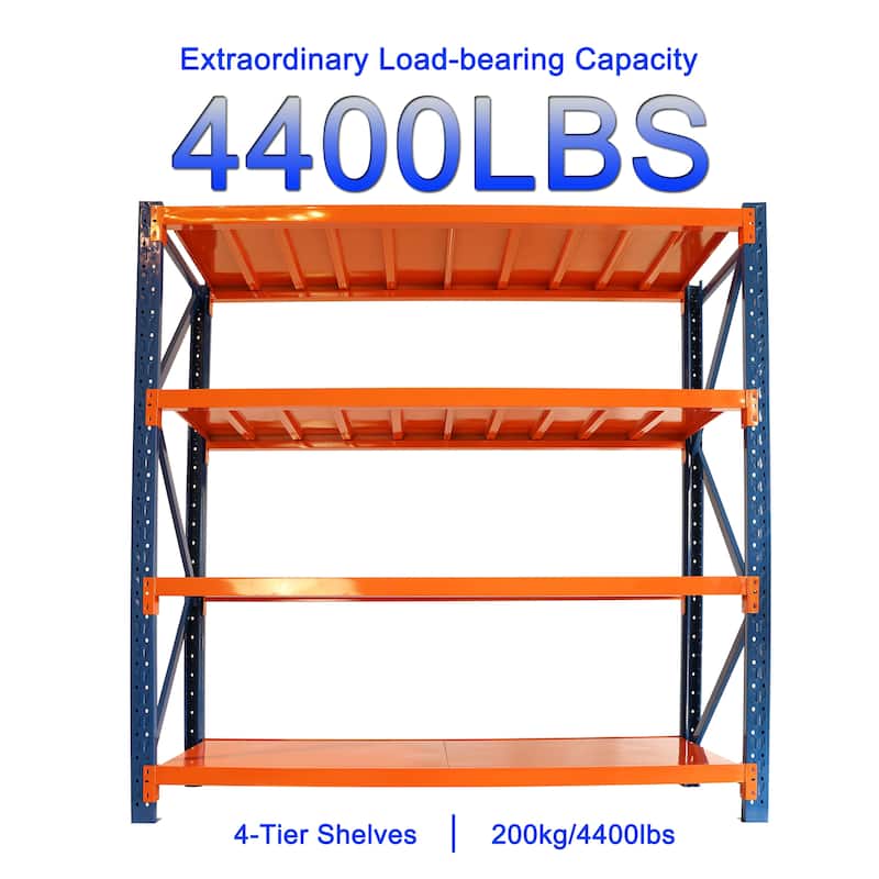 4-Tier Heavy Duty Storage Shelf Steel Rack Adjustable Height for Workshop and Warehouse - 78.66”L x 23.82”W x 78.74”H
