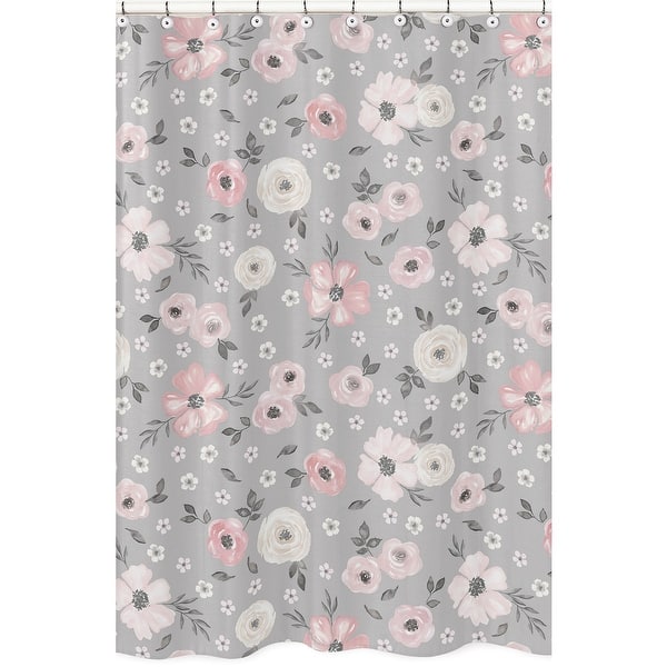 slide 2 of 4, Grey Watercolor Floral Collection Bathroom Fabric Bath Shower Curtain - Blush Pink Gray White Shabby Chic Rose Flower Farmhouse
