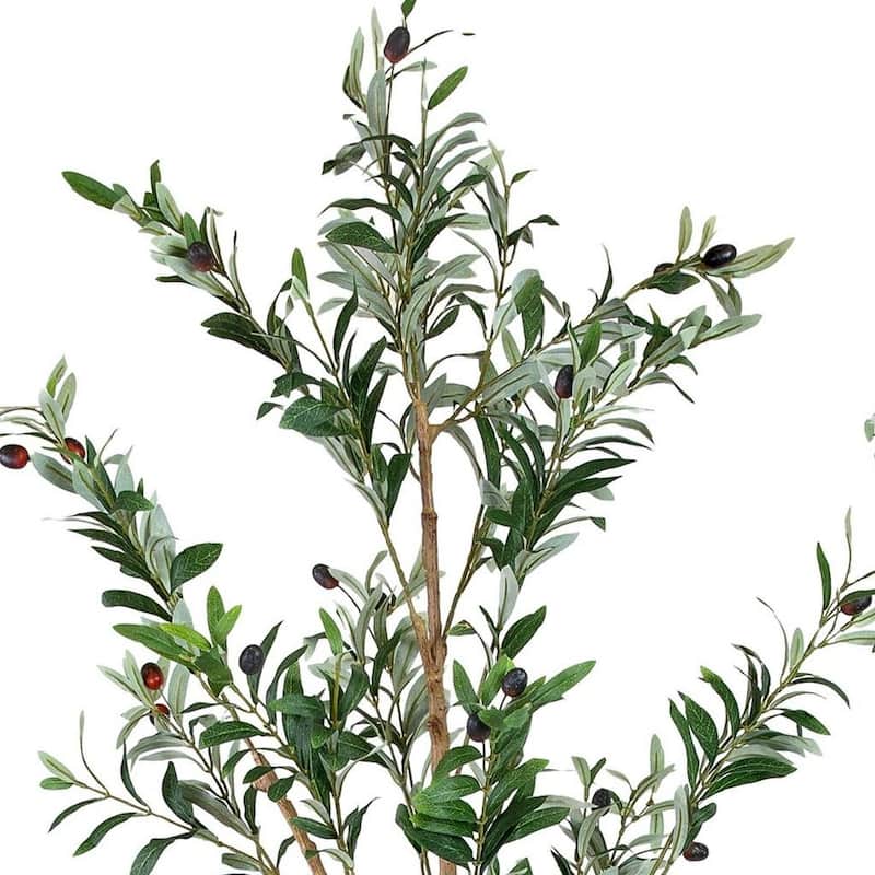 HomeRoots Set Of Two 84" Green Artificial Olive Trees in a Black Pot - 26.00 in. x 84.00 in. x 26.00 in.