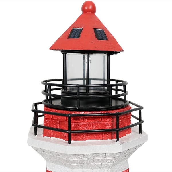 Shop Sunnydaze Red Horizontal Stripe Solar Led Lighthouse Outdoor