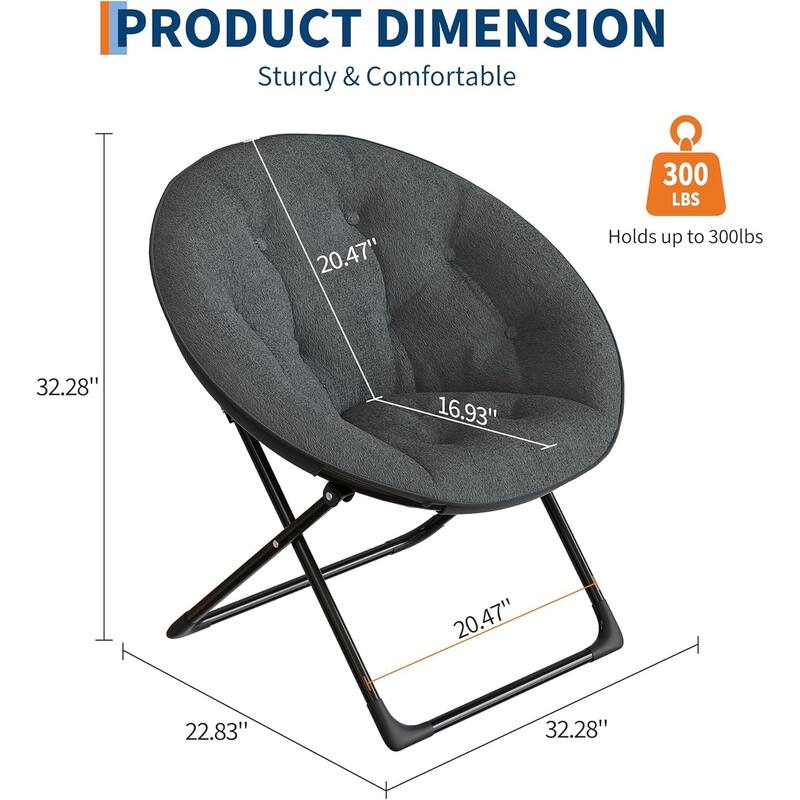 Comfy Folding Saucer Chair for Bedroom, Faux Fur Lounge Moon Chair with Sturdy Metal Frame, Oversized Plush Flower