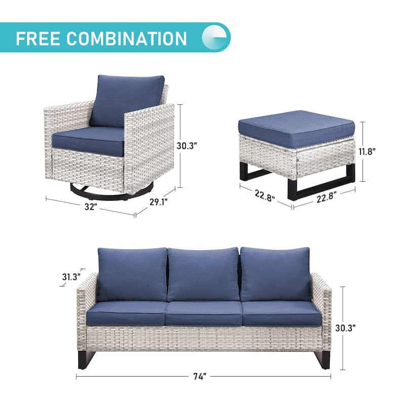 Gymojoy Outdoor Patio Sofa Rocking Chair Ottoman Set