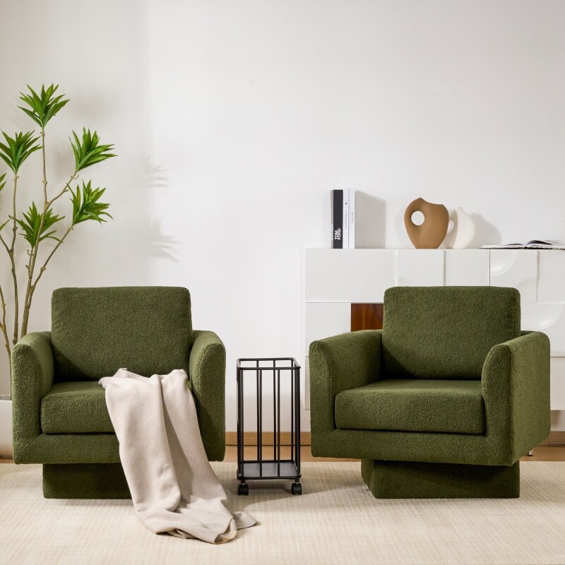 Roomfitters 360° Modern Swivel Accent Chair, Teddy Sherpa Round Armchair with Thick Padded Lounge Seat