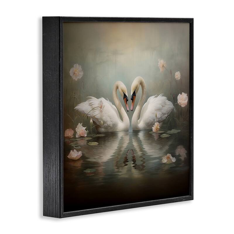 Stupell Romantic Swans in Floral Pond Framed Giclee Art Design By Arlington Prints