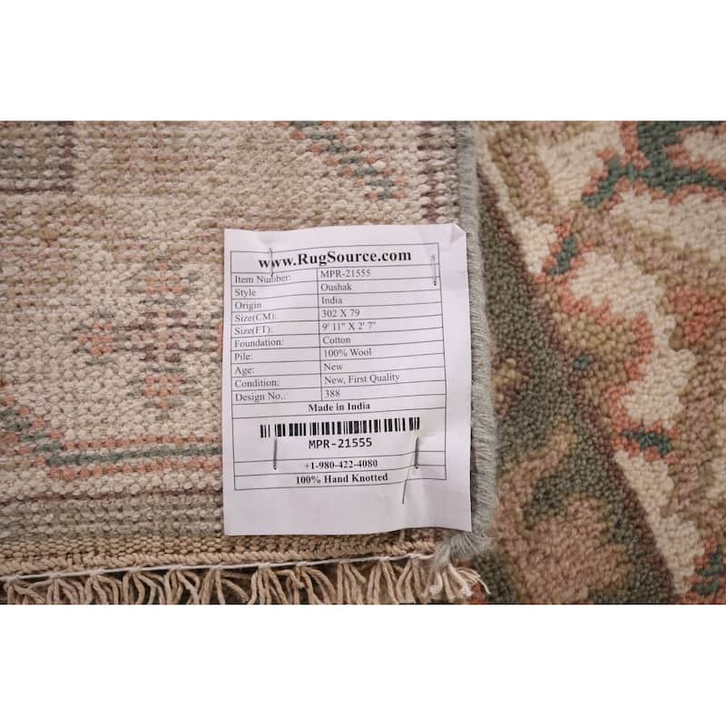 Green Oushak Oriental Runner Rug Handmade Wool Carpet - 2'7"x 9'11"