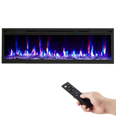60" Electric Fireplace Heater Wall Mounted/ Recessed with Remote Control, 750W/1500W with Timer