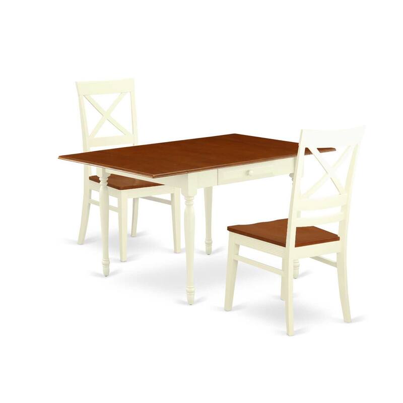 HomeStock 3-Pc Buttermilk and Cherry Finish Rectangular Solid Wood Top With Dropleaf Dining Table Set