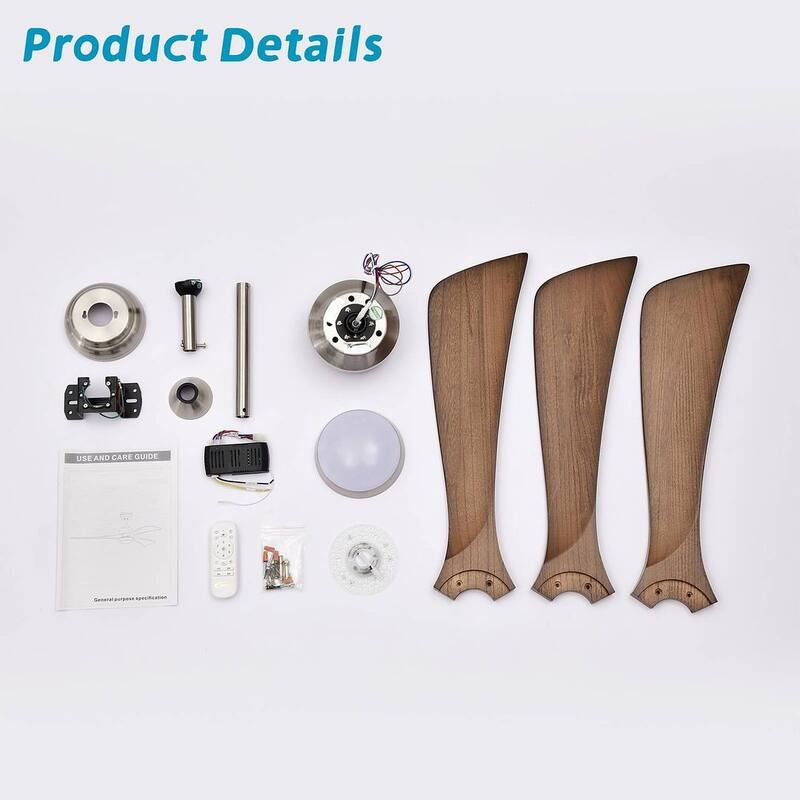 52 inch Smart Ceiling Fan Light with Remote Control with 3 Wood Blades,Flush Mount,Dimmable LED