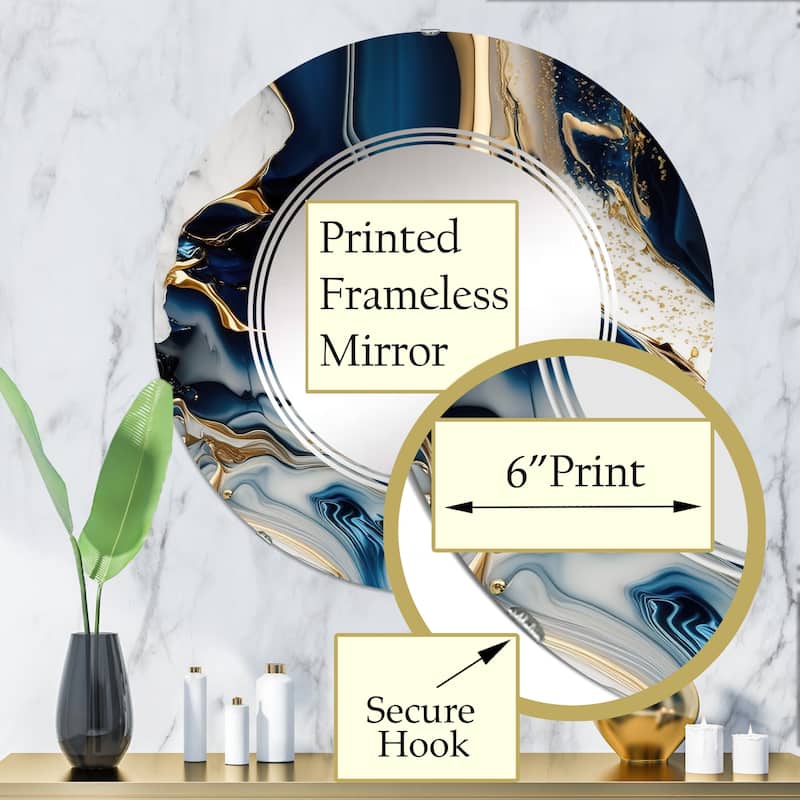 Designart 'Abstract Geode Waves Blue V' Printed Modern Waves Wall Mirror