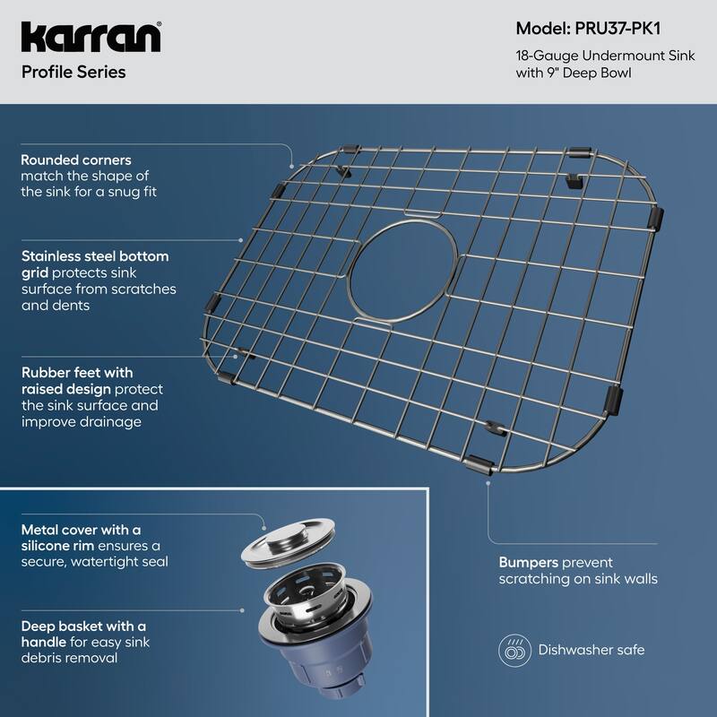 Karran Profile 23” Undermount 18 Gauge Single Bowl Stainless Steel Kitchen Sink with Accessories