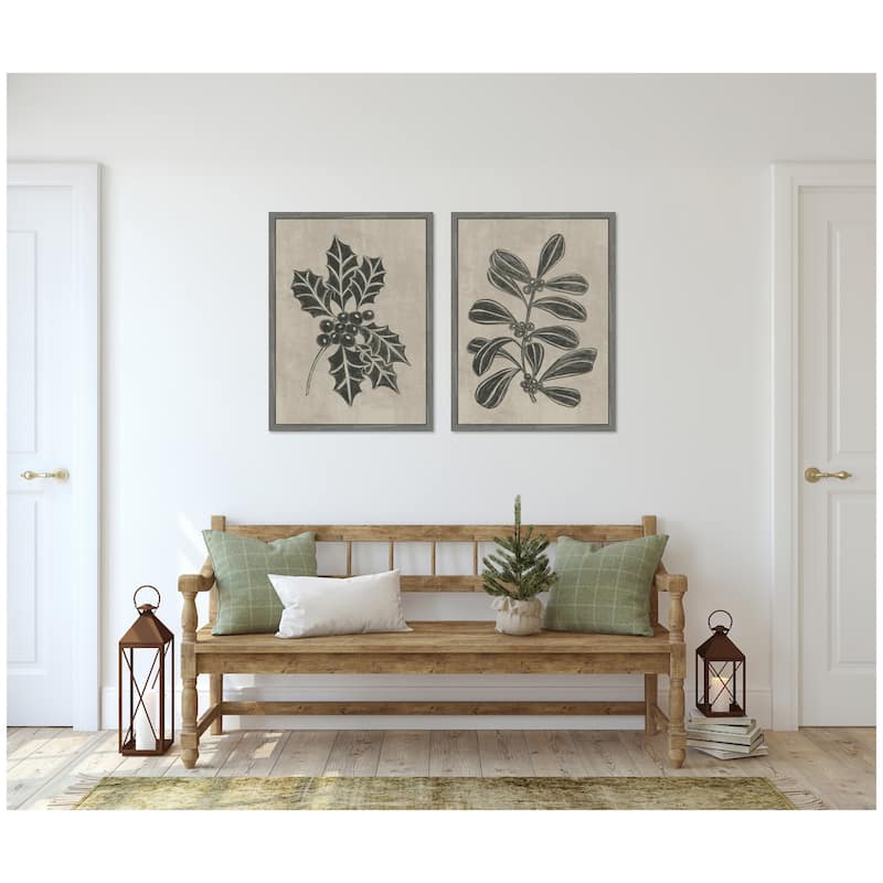 Kate and Laurel Sylvie Winter Holly and Berries - 2 Piece Framed Canvas Art Set by Nikita Jariwala