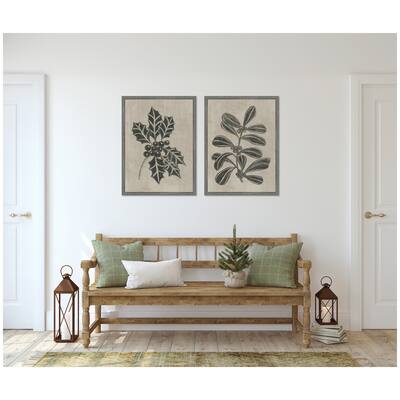 Kate and Laurel Sylvie Winter Holly and Berries - 2 Piece Framed Canvas Art Set by Nikita Jariwala
