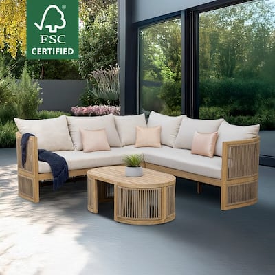 Kinger Home Nancy 3-Piece Acacia Rounded Sectional Set