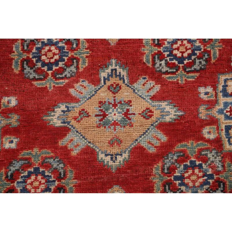 All-Over Geometric Kazak Area Rug Hand-Knotted Wool Carpet - 6'6" x 9'6"