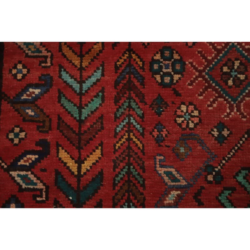 Hand Knotted Oriental 100% Wool Carpet Traditional Geometric Red Heriz Area Rug - 12' 9'' X 5' 1''