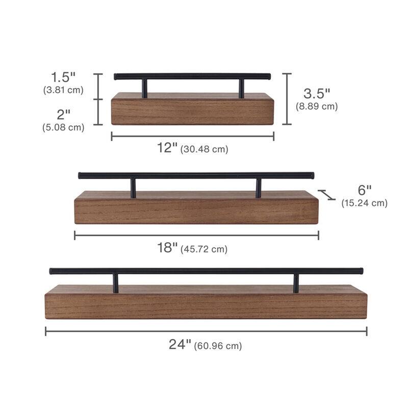 Melannco Set of 3 Natural Metal Rail Shelves, 12, 18, 24 Inch
