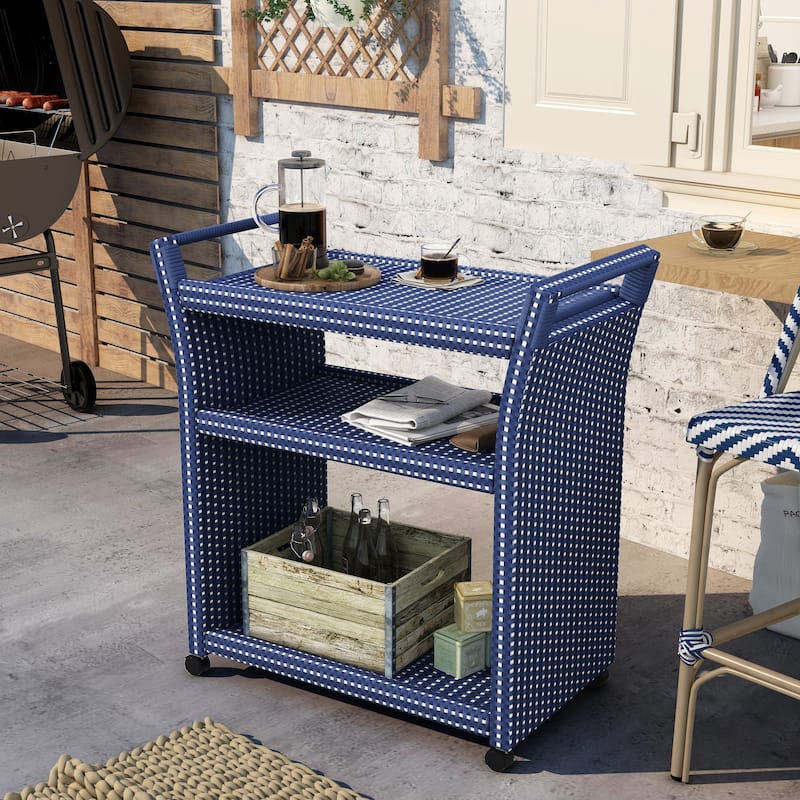 Courtnie French Aluminum 3-Shelf Outdoor Serving Cart by Furniture of America