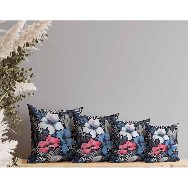 Floral Dots Indoor/Outdoor Reversible Throw Pillow Blue and Gray
