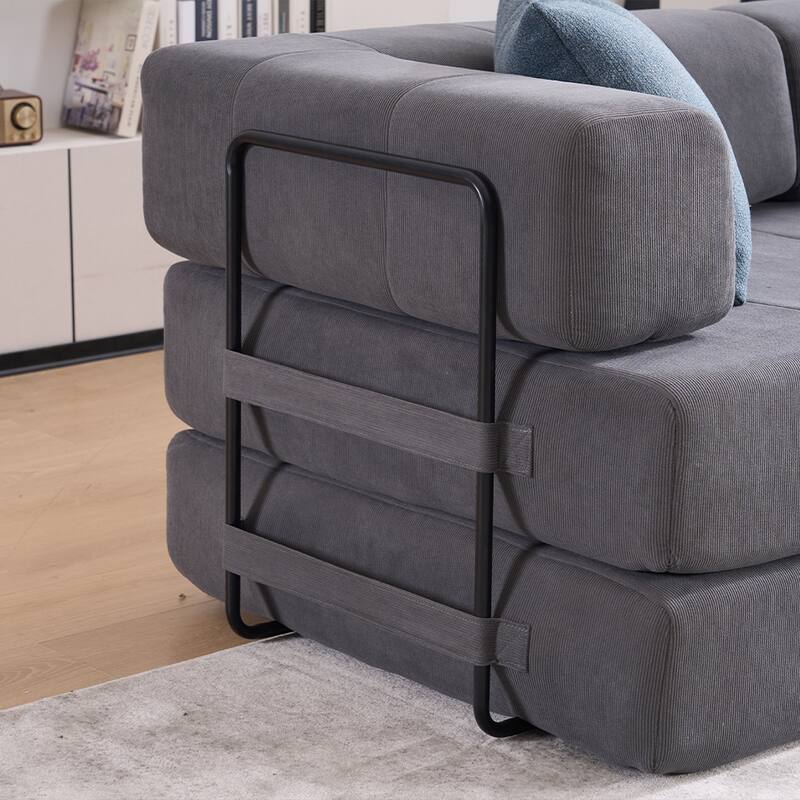 78.5" Folding Sofa Bed with 2 Pillows, Convertible Foam Futon Couch, Corduroy Fold-Out Couch for Living Room, Office