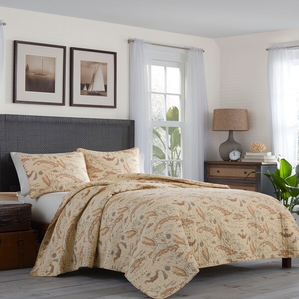 Tommy Bahama Bahama Map Cotton Reversible Brown Quilt Set. Opens flyout.