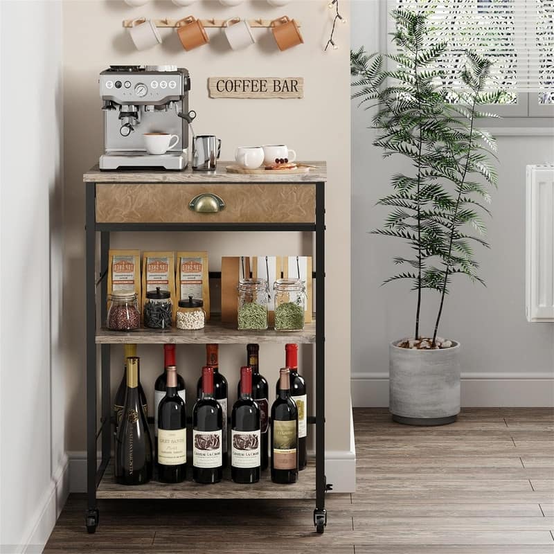 Coffee Bar Cart with Storage - 21.65"D x 13.76"W x 32.27"H