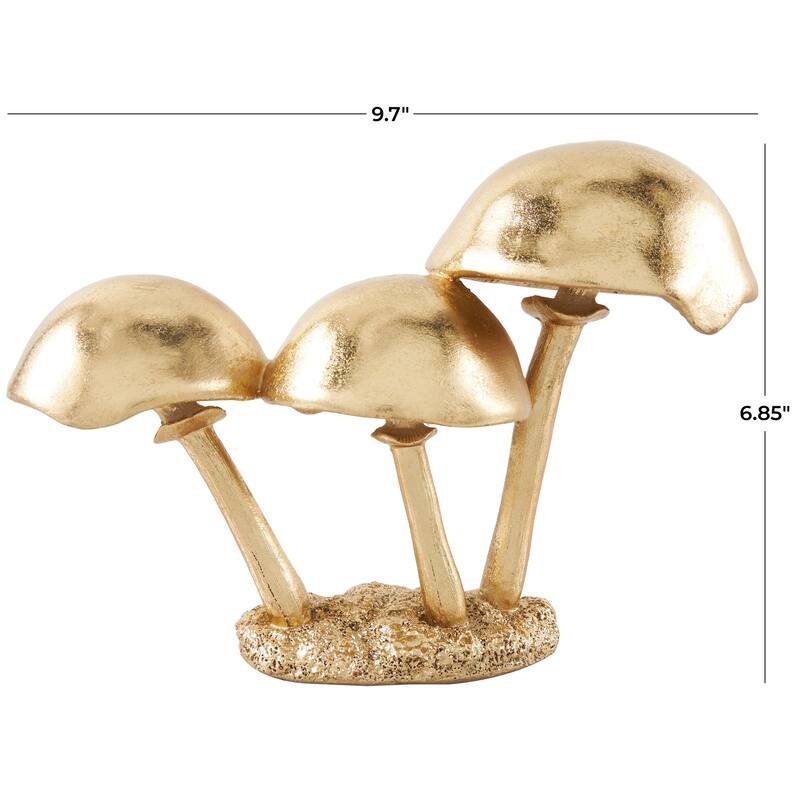 Gold Polystone Metallic Mushroom Decorative Sculpture with Textured Base