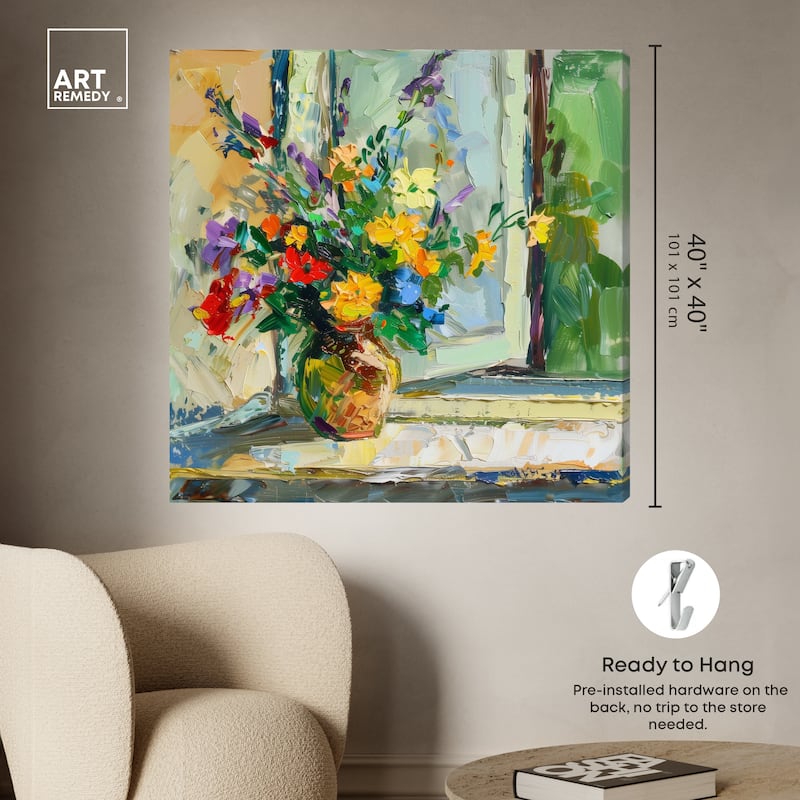 Art Remedy Vase By The Window Gallery Wrapped Impressionism 1 Piece Canvas Wall Art /Monet And Van Gogh Inspired Art