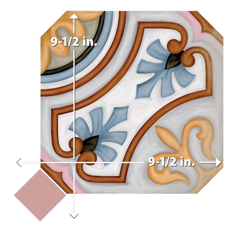 Merola Tile Vaudeville Octagon Deco Diglas with Taco Pink 7-7/8" x 7-7/8" Porcelain Floor and Wall Tile