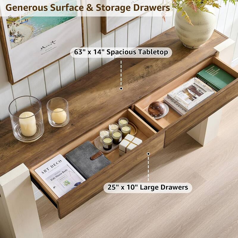 Modern Entryway Console Table, Thick Wood Sofa Table with Drawers