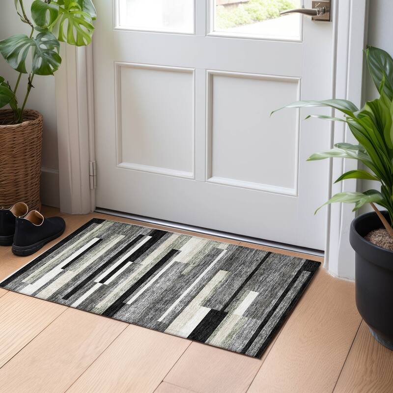Premium Washable Super Soft Stripes Stacked Mayfield Rug - Black - 1' 8" x 2' 6" - Rectangle