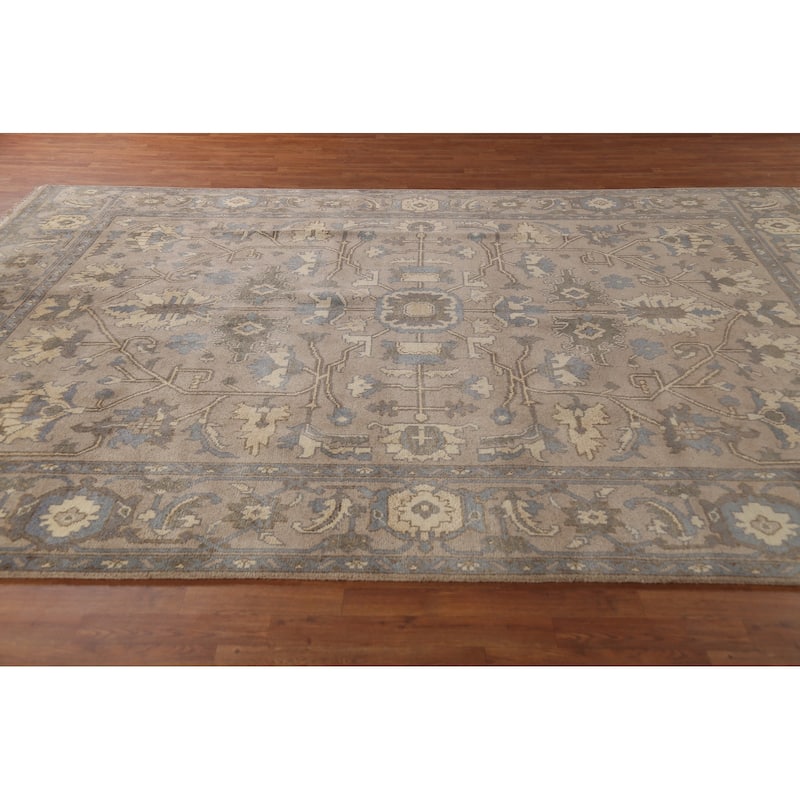 Grey Floral Oushak Indian Area Rug Handmade Wool Carpet - 9'1" x 12'0"