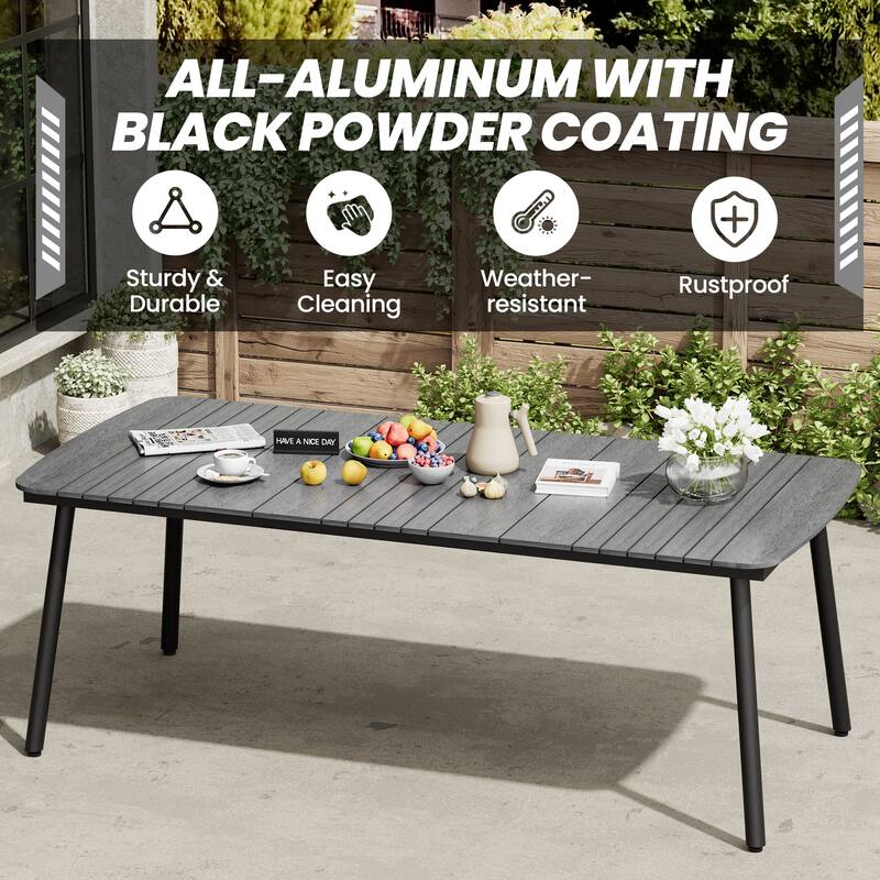 7-Piece Patio Outdoor Dining Set Aluminum Rectangle Table with Umbrella Hole and Stackable Chairs
