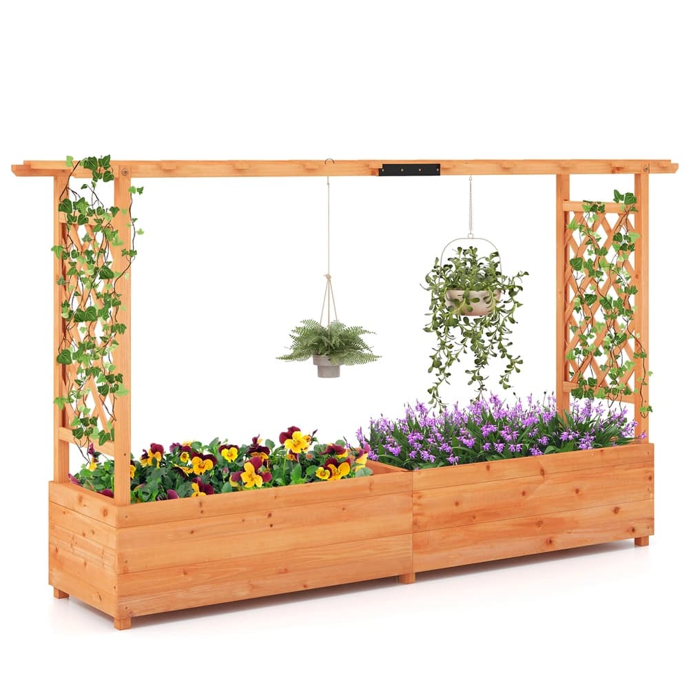 Costway 1/2 PCS Raised Garden Bed with Trellis Hanging Roof Planter - See Details