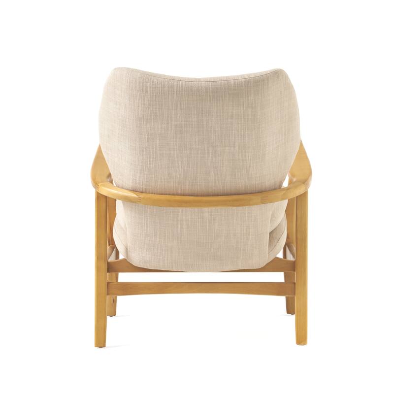 Beige Modern 26.25" Upholstered Button Tufted Club Chair with Wood Legs for Living Room