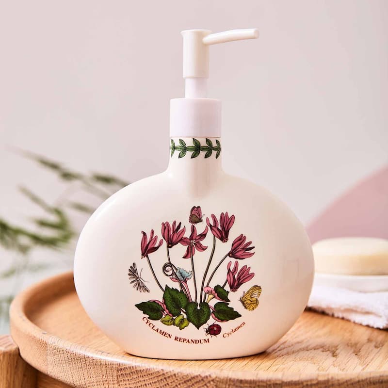 Portmeirion Botanic Garden Soap Dispenser - Cyclamen Motif - 7.5 in