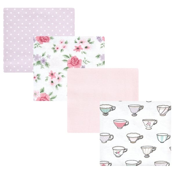 slide 1 of 1, Hudson Baby Infant Girl Cotton Flannel Receiving Blankets 4pk, Tea Party, One Size - Tea Party - One Size One Size - Tea Party