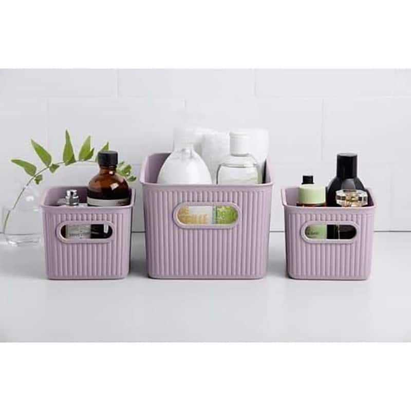 Superio Ribbed Storage Bin Set of 4 - 1 Large, 1 Medium, 2 Small - 11.5"W x 6.25"D x 15"H
