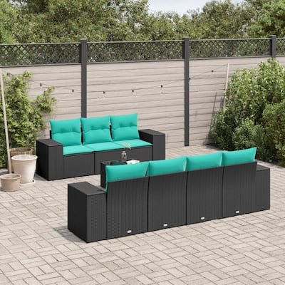 vidaXL 8 Piece Patio Sofa Set with Cushions Black Poly Rattan - 21.7 x 24.4 x 27.2