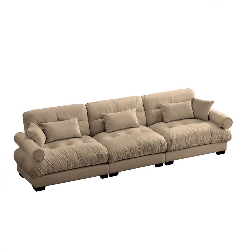3 Seat Modern Velvet Sofa, Oversize Sofa, Clould Like Comfortable Seat And Back Support, With Waist Pillows And Throw Pillows