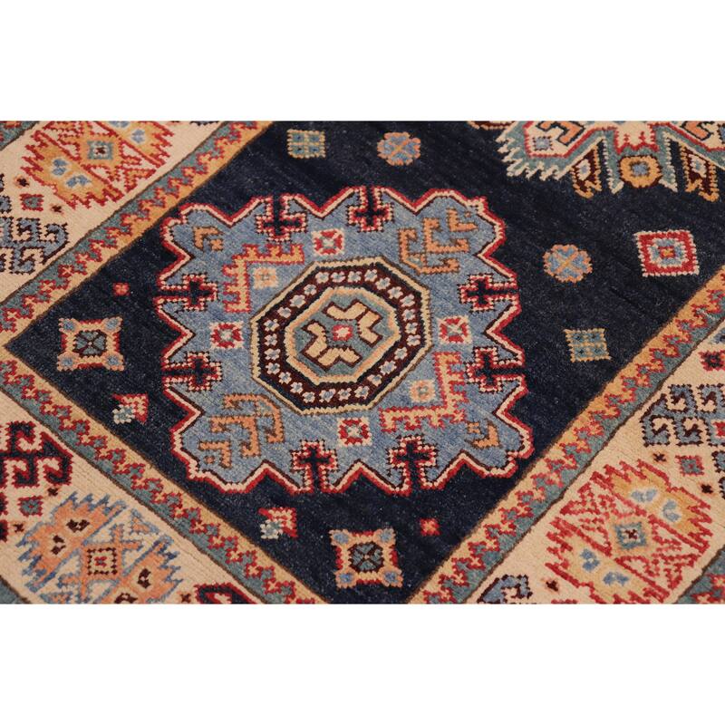 Southwestern Kazak Avery Blue/Beige Wool Runner - 2'8'' x 7'9''