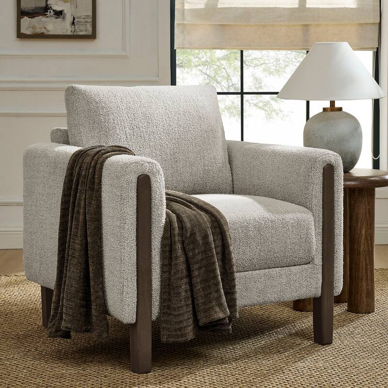 Hawken Boucle Fabric Accent Armchair - Parchment Espresso