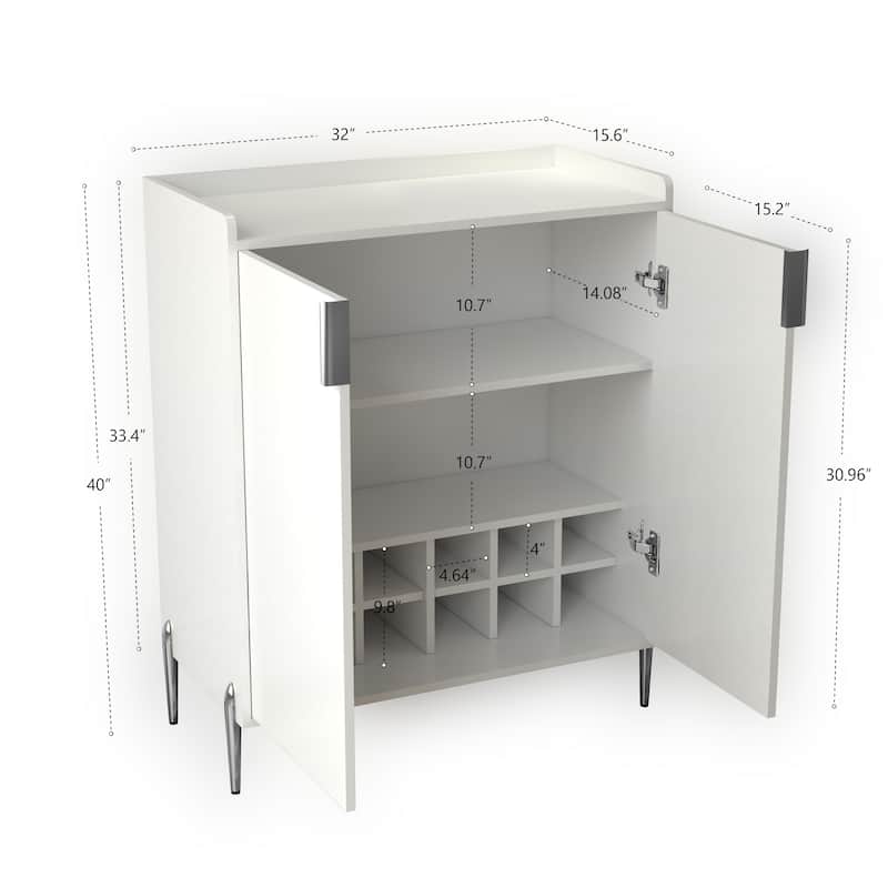 Modern 2-Door Wine Bar Cabinet with Bottle Storage Rack and Adjustable Shelf, Buffet Sideboard for Kitchen or Coffee Bar