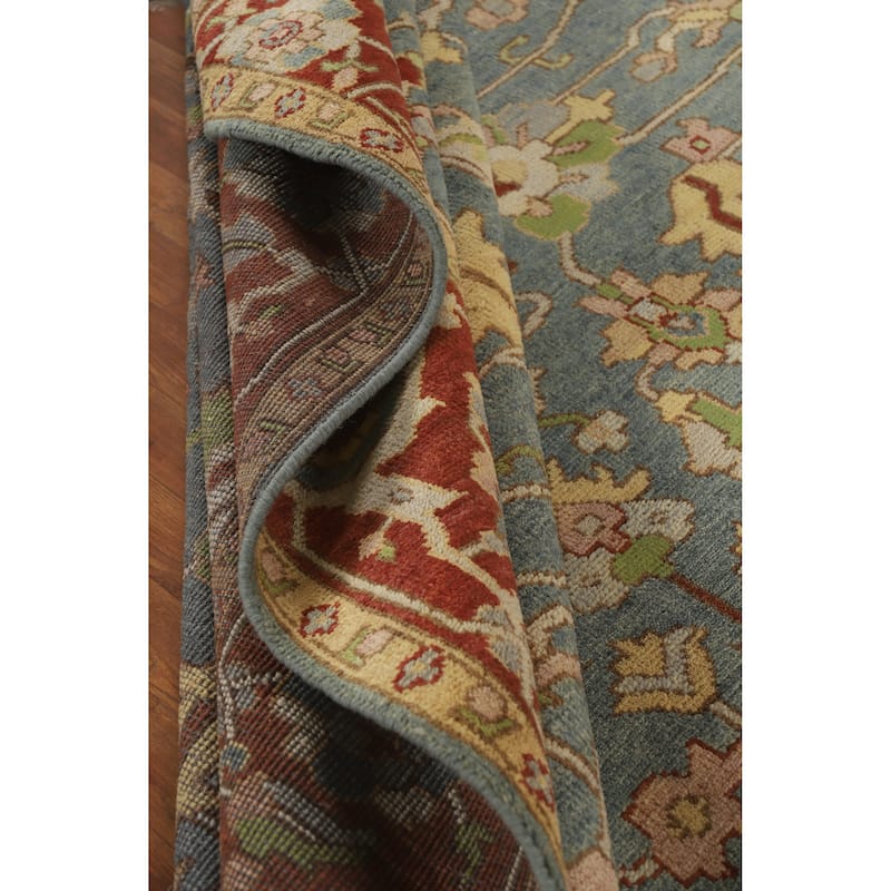 Hand Knotted Oriental 100% Wool Carpet Traditional Floral Navy Blue & Blues Heriz (serapi) Area Rug - 11' 10'' X 8' 10''