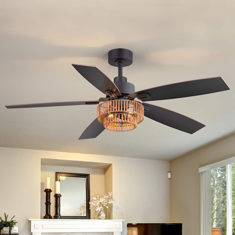 52" Farmhouse Reversible 5-Blade Ceiling Fan with Light and Remote