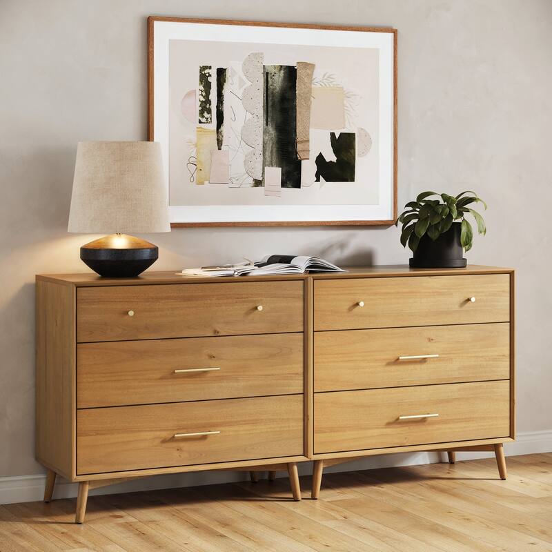 Harper Mid Century Modern Dresser, Solid Wood Dresser for Bedroom with 3 Drawers and Metal Drawer Pulls - Set of 2