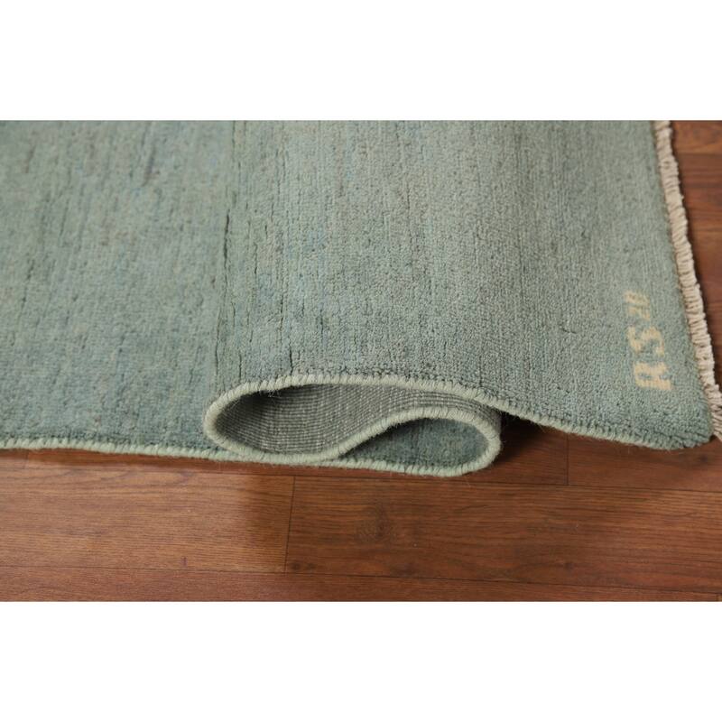 Modern Gabbeh Oriental Foyer Rug Hand-Knotted Blue Wool Carpet - 3'5"x 4'11"