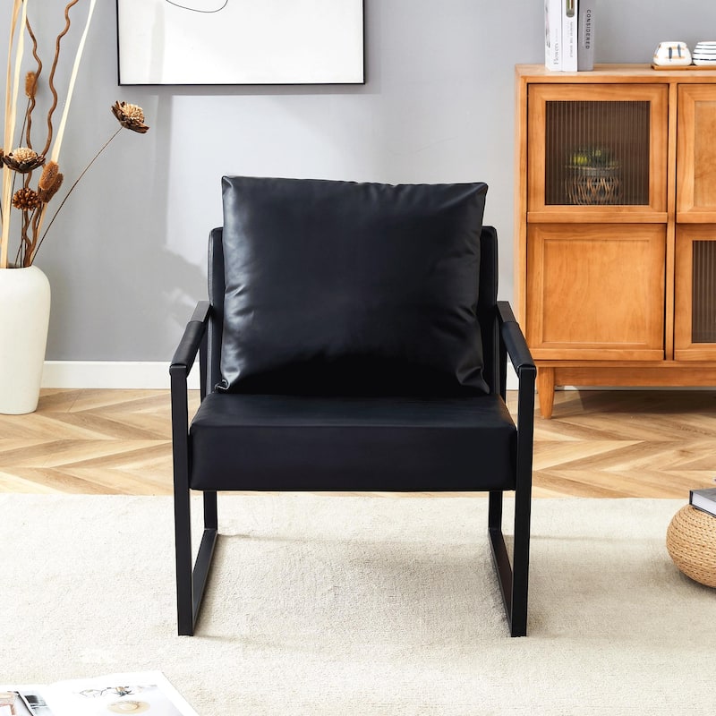 Sofa Side Chair Accent Chair with Metal Frame, Reading Chair Leather Chair Leisure Chair Black Dressing Chair - Black