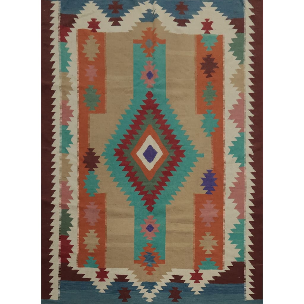 Hand Woven Oriental 100% Wool Carpet Southwestern Tribal Multi-Colored Kilim Area Rug - 10' 0'' X 8' 8''