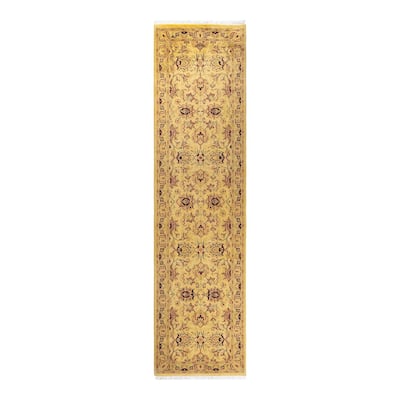 Overton Hand Knotted Wool Vintage Inspired Modern Contemporary Overdyed Yellow Runner Rug - 2' 7" x 10' 1"